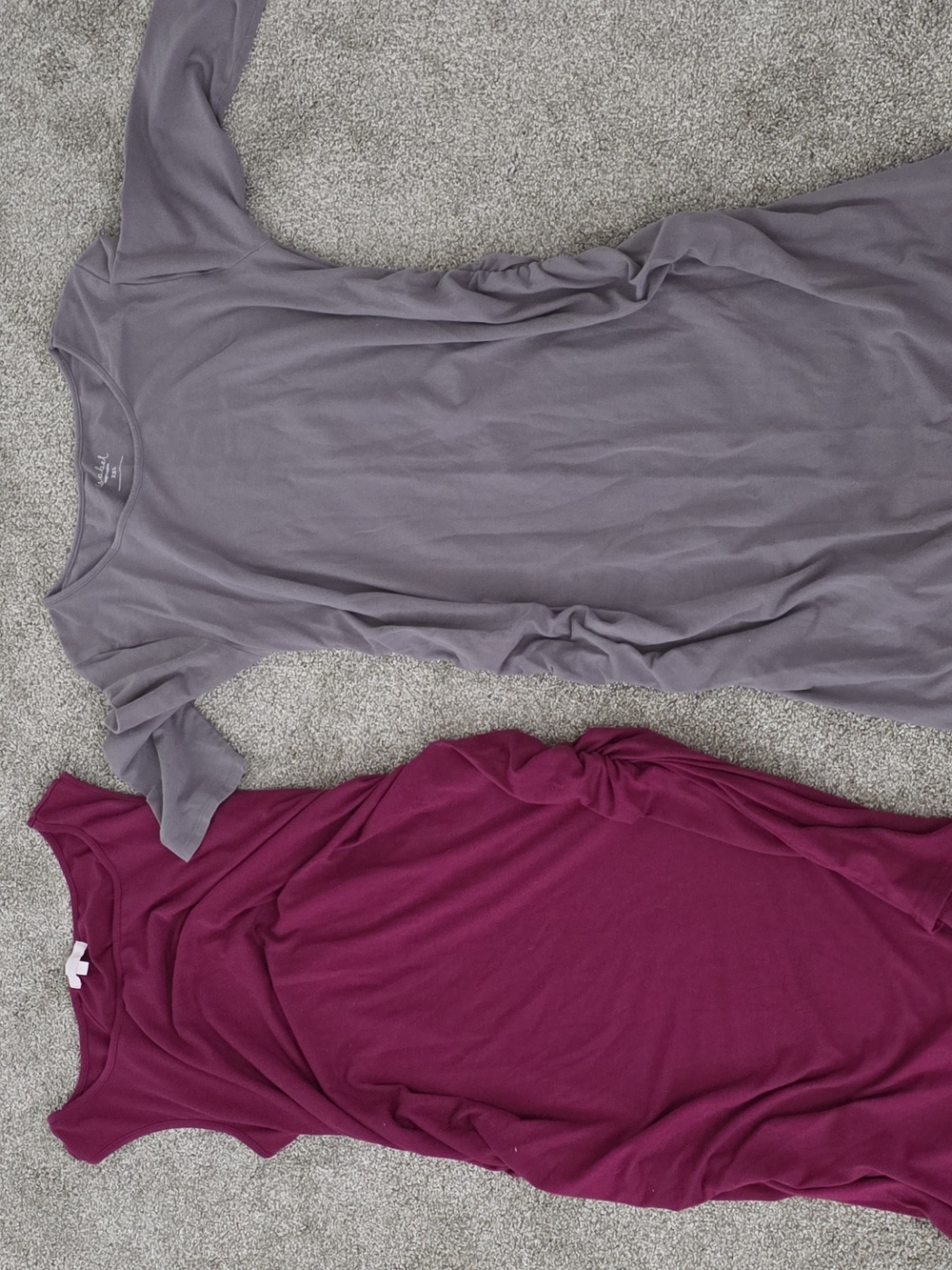 Women’s Sleeveless Tank Dress in Magenta and Short Sleeve Top in Gray